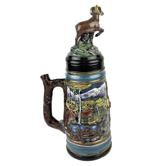 VTG Holland Mold 3D Wildlife Beer Stein Removable Ram Lid 18” Bears Moose Eagle - Picture 3 of 16
